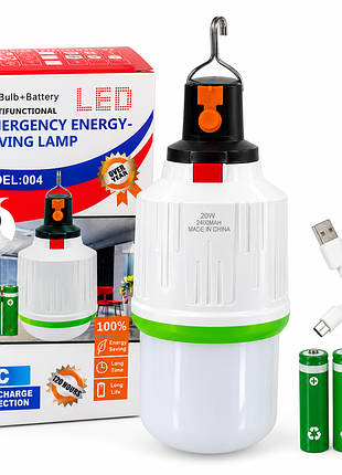 Акумуляторна аварійна led-лампа model 004 з type-c і 3 акумуляторами 20 вт білий