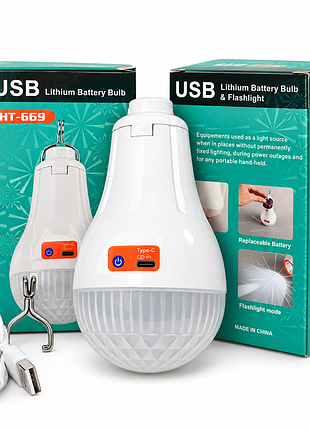Світлодіодна акумуляторна лампа usb ht-669 з usb type-c акумуляторним живленням і металевим гачком 30 вт білий