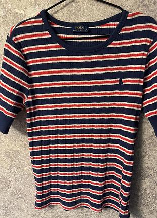Лонгслів чоловічий polo ralph lauren в смужку, синій, червоний, білий, розмір m