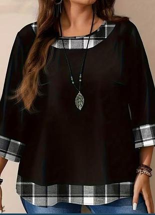 Нова комбінована блуза туніка в клітинку, розмір 4xl/5xl (60-62)