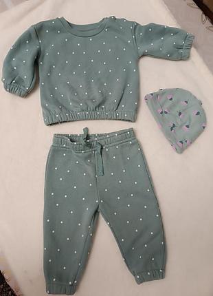 Костюм для дівчаток primark м'ятний у горох на флісі 74 розмір