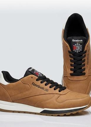 Мужские рыжие кожаные кроссовки reebok