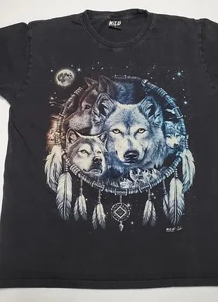 Винтажная футболка wild стая серых волков месяц русские wolf размер xl 100% хлопок черная