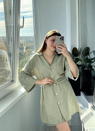 Фісташкова натуральна сукня на ґудзиках zara