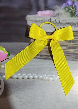 Святковий патріотичний жовтий бантик для волосся праздничный жолтый бант на резинке для волос
