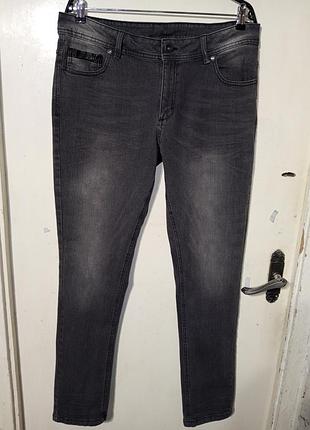 Мужские серые джинсы с кожаными вставками hanbury (неместя) 52 (l/xl) l32-34