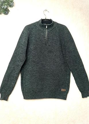 Британія светр чоловічий в'язаний сірий меланж у відтінках broken standard half zip розмір l демі зима