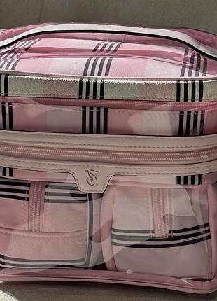Косметичка для жінок victoria’s secret 4в1 рожева в клітинку