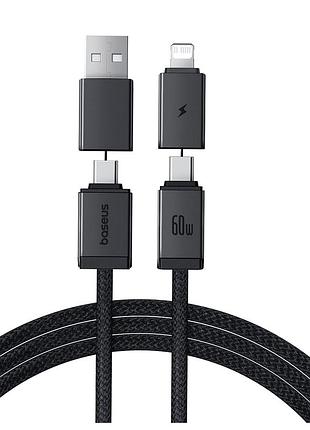 Кабель data cable baseus 60w 2м type-c usb-a lightning черный алюминиевый сплав нейлоновое плетение