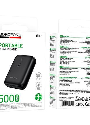 Power bank borofone bj81 5000mah usb-c usb-a черный 2a литиевая батарея индикатор уровня заряда
