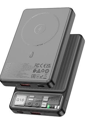 Power bank hoco q18 tourer 10000mah 20w type-c usb-a беспроводная зарядка чёрный abs 105x68mm