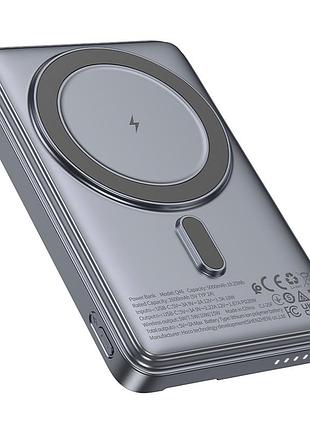 Power bank 5000mah 20w usb-c беспроводная зарядка 15w с кардхолдером и подставкой hoco q46 серебряный