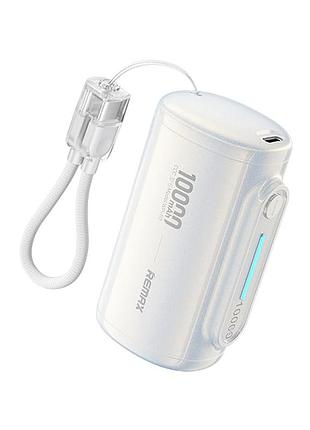 Портативный аккумулятор 10000 мач 20w pd 22.5w с кабелем type-c жемчужно-белый remax wp-117