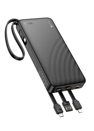 Power bank hoco j146 10000mah 2a с кабелем type-c micro lightning usb черный abs-пластик