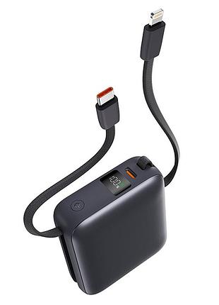 Портативный аккумулятор 10000mah pd22.5w мини размер 73x63.5mm с кабелем lightning type-c черный wuw tugi y101