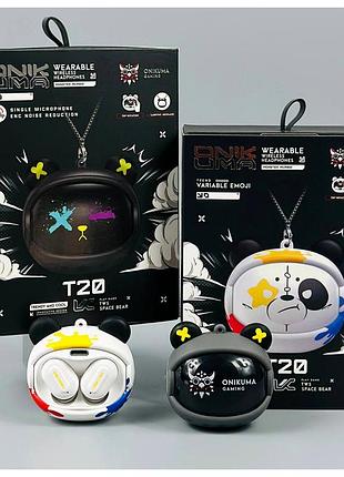 Бездротові навушники вакуумні onikuma t20 panda сірий bluetooth 5.3 4-5 годин для спорту