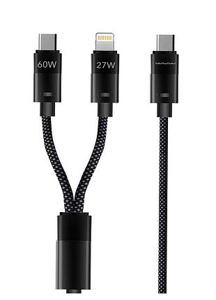 Кабель data cable wuw x220 2in1 type-c і lightning 1.2 м чорний для заряджання