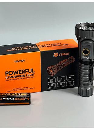 Фонарь yemao ym-f996 8led rgb аккумулятор 21700 магнитный type-c серый