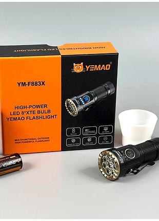 Фонарь yemao ym-f883x 3000lm аккумулятор 18650 18350 type-c магнитный черный