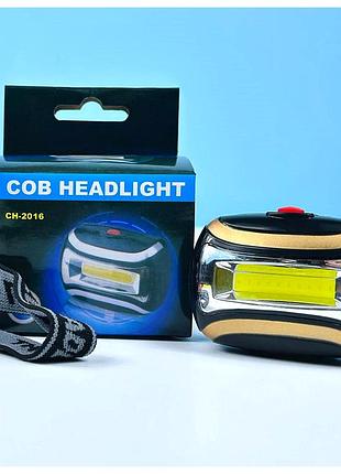 Налобний ліхтар світлодіодний білий cob регульований кут нахилу bl-2016 на батарейках із пластику