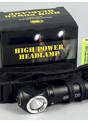 Налобний ліхтар 6609-led 1 акумулятор 14500 usb type-c біле світло, що регулюється кут нахилу