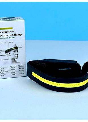 Налобный фонарь 8005 xpe cob с аккумулятором usb заряд motion sensor черный