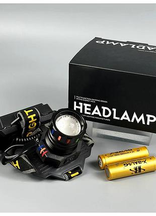 Фонарь налобный 2 аккумулятора 18650 usb type-c zoom белый красный bl-t701c-tg