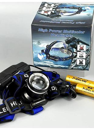 Налобный фонарь светодиодный 2 аккумулятора 18650 zoom type-c черный rn-1622-t6