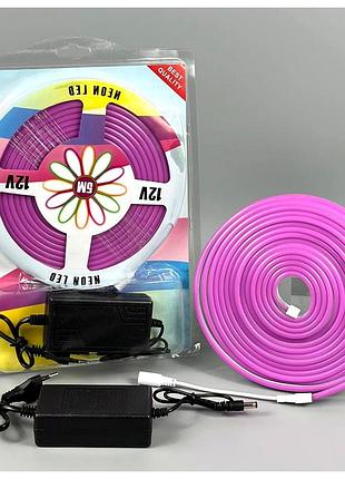 Светодиодная лента 5м 12v фиолетовая силиконовая для освещения led neon