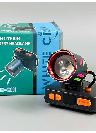 Налобный фонарь светодиодный с аккумулятором li-ion и зарядкой type-c ipx44 zoom wh-2111-tg черный