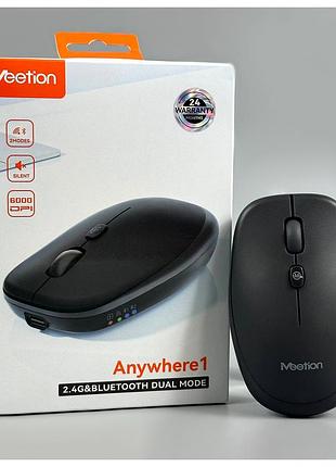 Беспроводная мышка 6000dpi 500mah bluetooth 2.4g type-c для пк и ноутбука meetion anywhere1 серый