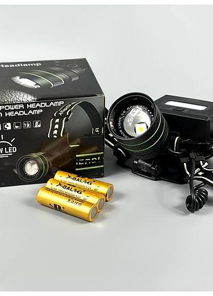 Налобний ліхтар td-xi 3 акумулятори 18650 біле світло з датчиком руху повербанк зум type-c чорний