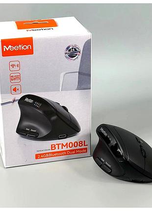Беспроводная эргономичная мышка 2400dpi 6 кнопок bluetooth 2.4g usb type-c черная meetion btm008l