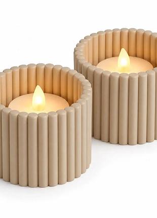 Подсвечники для led-чайной свечи ребристые, набор 2 шт, в скандинавском стиле, 4,8 см, цвет бежевый латте, 3d-печать