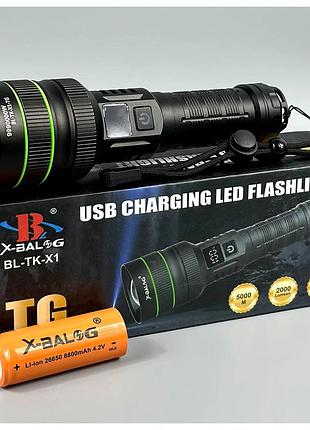 Фонарь светодиодный bl-tk-x1 60w аккумулятор 26650 power bank zoom type-c черный