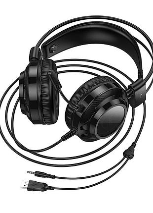 Наушники компьютерные hoco w110 динамик 50 мм usb 3.5 мм rgb подсветка черные