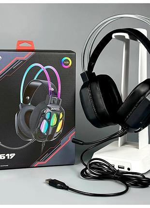 Наушники проводные jedel gh-619 gaming rgb 50 мм 2 м usb 7.1 черные для компьютера с микрофоном