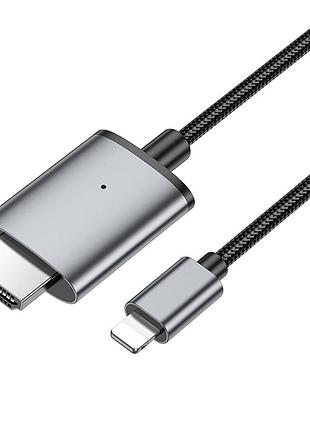Кабель lightning male to hdmi male 2м поддержка 1080p алюминиевый серый hoco ua27