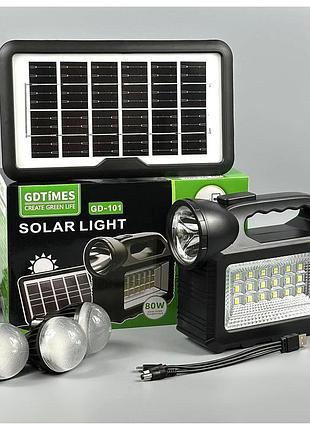 Система автономного освітлення та заряджання 4 вт 3 лампи 270 мм power bank solar panel чорний gd-101