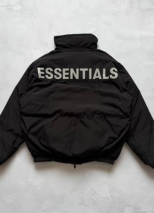 Куртка / пуховик fear of god essentials black (рефлективний логотип)