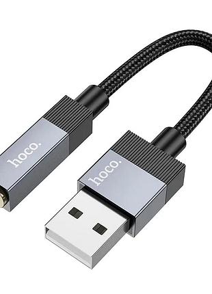 Перехідник hoco upa32d usb male to 3.5 mm female довжина 0.15 м чорний алюміній нейлонова обплетення для комп'ютерів