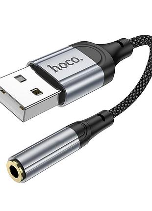 Перехідник hoco ls36 usb male на 3.5 mm female метал 12 см підтримка мікрофона та керування чорний