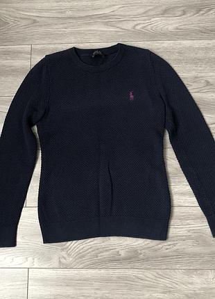 Темно-синій светр polo ralph lauren  з вишитим рожевим логотипом
