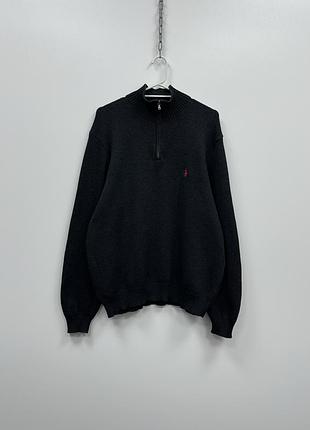 Вінтажний вʼязаний светр polo by ralph lauren half-zip cotton knit vintage sweater dark grey