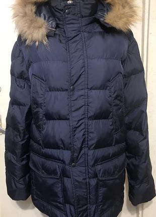 Чоловіча куртка-пуховик moncler синя з зйомним капюшоном, розмір l
