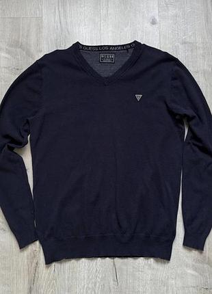 Чоловічий оригінальний пуловер guess v-neck (розмір s) синій бавовна джемпер кофта гguess лонгслів  📝