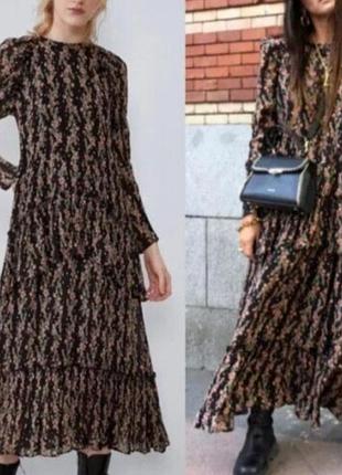 Ярусное платье zara в цветочный принт