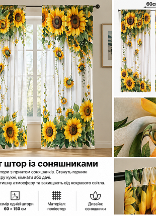 Штори з соняшниками, комплект 2 шт.