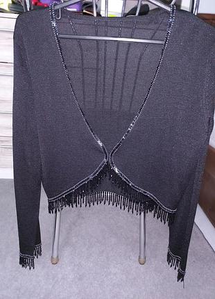 Вінтажне трикотажне болеро marks & spencer (st michael) з бахромою та бісером, р. 44 (uk 16)