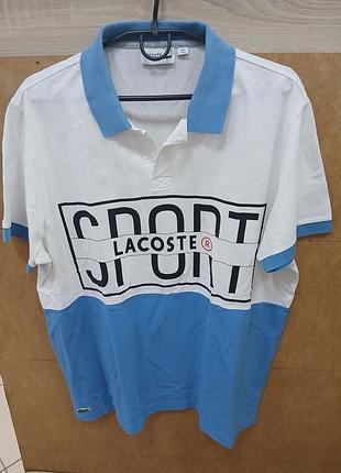 Поло чоловіче lacoste sport біле з блакитним